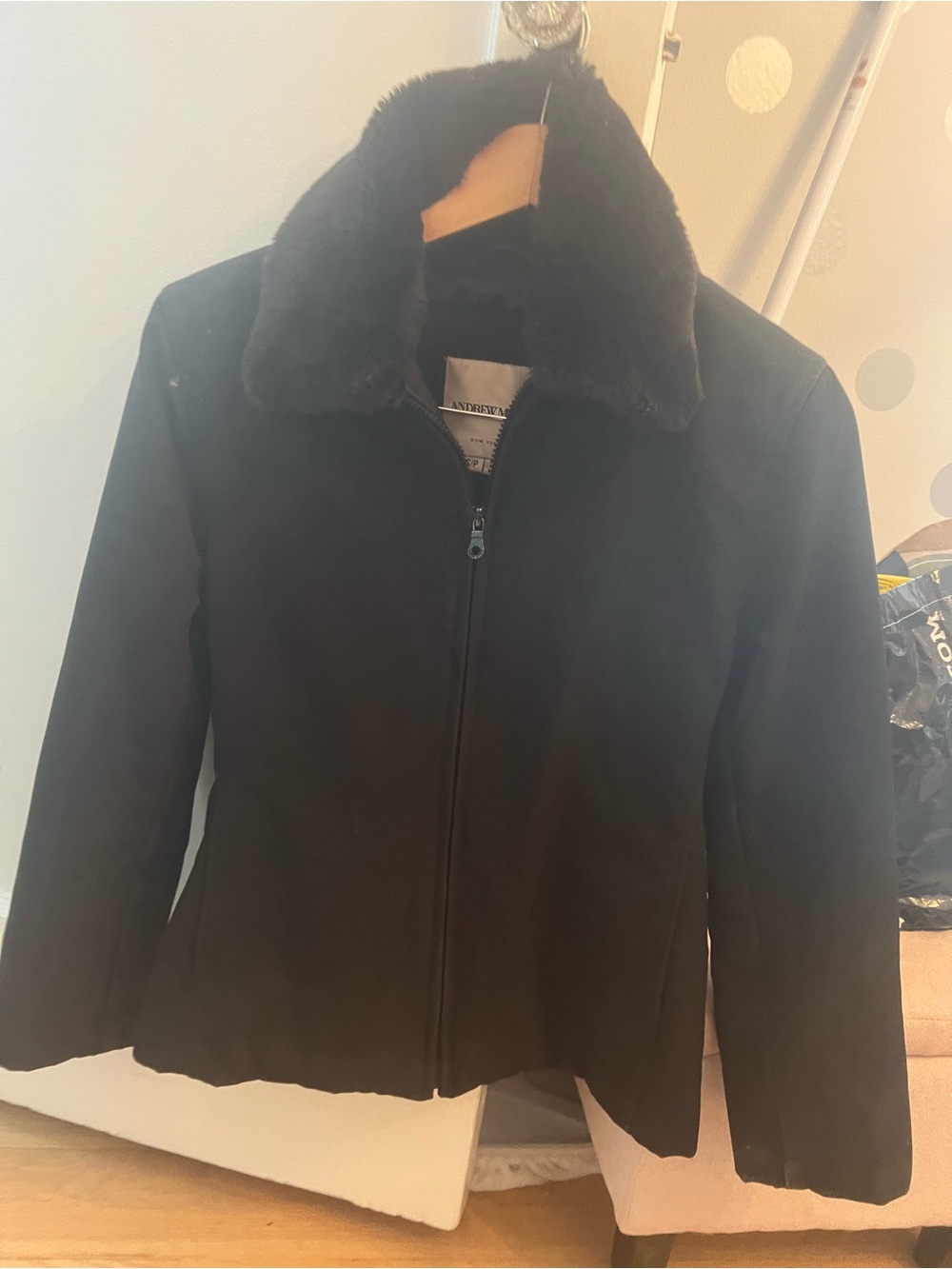 Andrew Marc Black Teddy Collar Zip Jacket